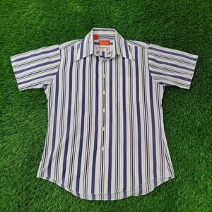 Vintage 80s Kings-Road Button Shirt Medium 22x30 Blue White